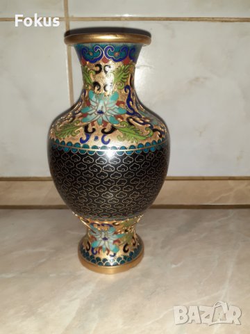 Cloisonne Клоазоне стара прекрасна ваза бронз клетъчен емайл, снимка 2 - Антикварни и старинни предмети - 43202598