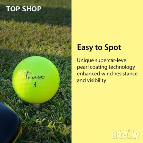 Trust Aurora Топки за голф от 3 части, покритие кристален уретан, динамично ядро K9, жълто, 12 бр., снимка 4 - Голф - 49866380