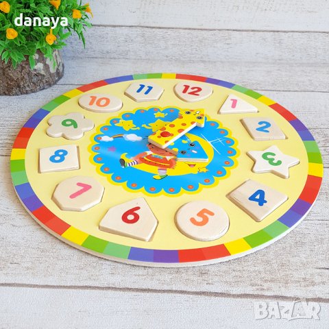 2961 Детски дървен часовник пъзел играчка, снимка 2 - Игри и пъзели - 37629120