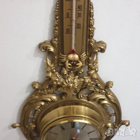Стенен часовник от масивен месинг с влагометър-термометър, снимка 4 - Колекции - 50258303