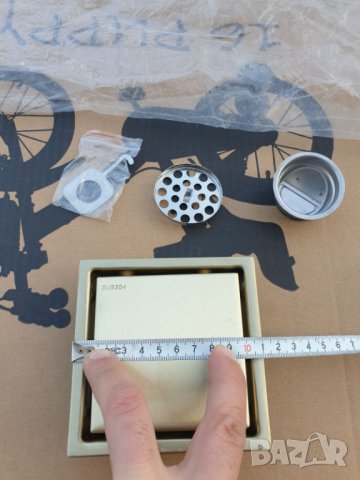 Подов сифон златист GOLD brush 10х10см за вграждане на плочка, снимка 3 - Други - 39807662