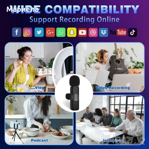 Lavalier K1 - 2 бр безжични микрофони с щипка, снимка 6 - Друга електроника - 53453721