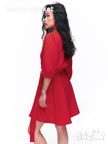 Дамска червена рокля с колан, снимка 2 - Рокли - 53506306