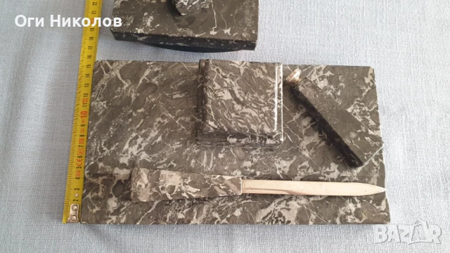 Комплект мраморна мастилница с аксесоари за бюро, снимка 6 - Антикварни и старинни предмети - 50507095