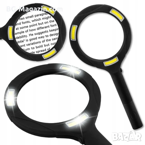 Увеличителна ръчна лупа с LED осветление COB лампа за четене на книги голям диаметър 3X увеличение, снимка 2 - Други инструменти - 50919610