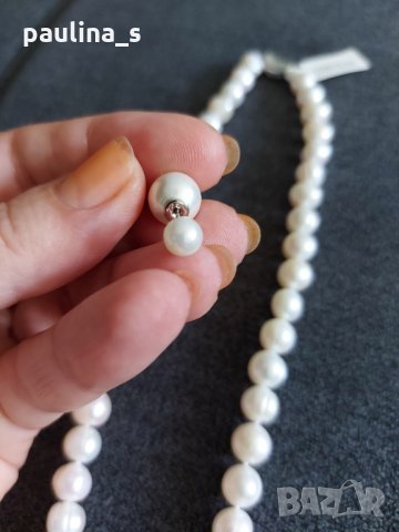 Комплет от колие тип чокър и обеци от естествена перла / сребърна закопчалка 925 , снимка 3 - Бижутерийни комплекти - 33168768