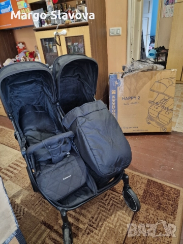 Количка за близнаци Kikka Boo Happy 2 Black 2023, снимка 3 - Детски колички - 52600278