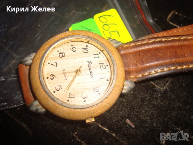 PICADOR МАРКОВ ВИНТИДЖ ДИЗАЙН КВАРЦ ЧАСОВНИК от ДЪРВО с КАИШКА ЕСТЕСТВЕНА КОЖА РАБОТЕЩ 66511, снимка 9 - Мъжки - 32925739