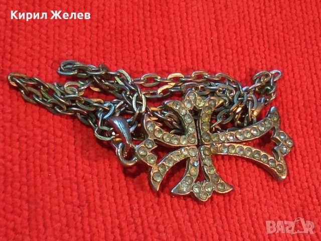 СТАРО ПОСРЕБРЕНО КРИСТАЛНО ШЕФЪН АРТ КРЪСТЧЕ - КОЛИЕ 27493, снимка 2 - Колиета, медальони, синджири - 36928694