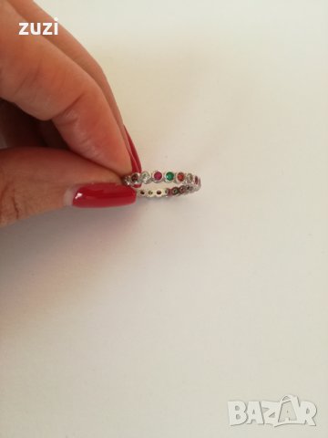 Сребърен пръстен - халка с цветни цирконий . Сребро проба 925 ., снимка 4 - Пръстени - 38994564