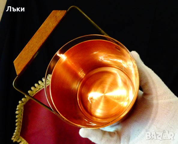 Меден съд за лед,кошница,чиста червена мед плюс стъклен съд. , снимка 5 - Антикварни и старинни предмети - 33341056