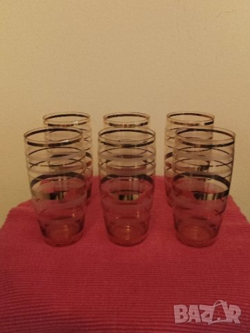 Винтидж сервиз 6 чаши и кана, цветно стъкло със златни линии. , снимка 9 - Чаши - 43525177
