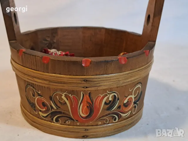 дървено ръчноизрисувано ведро панер   20/1, снимка 2 - Декорация за дома - 49109030