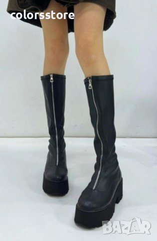 Ботуши на платформа - черна кожа - BG10