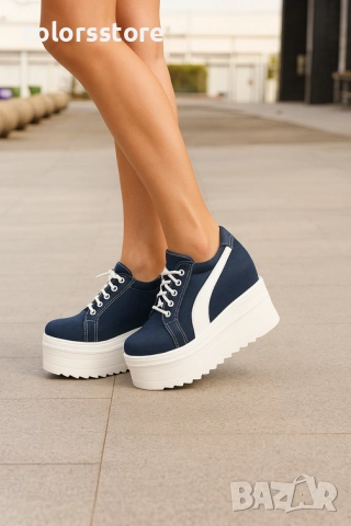 Кецове на платформа - тъмносин деним - SJN56 