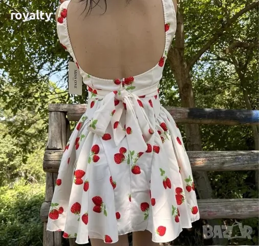 Дамска бяла рокля с ягоди и пандела , снимка 2 - Рокли - 50187349