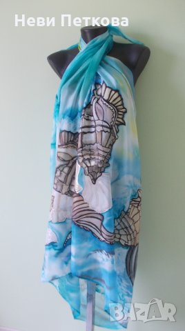 РИСУВАНО парео МОРСКА ПРИКАЗКА , снимка 5 - Шалове - 33513142