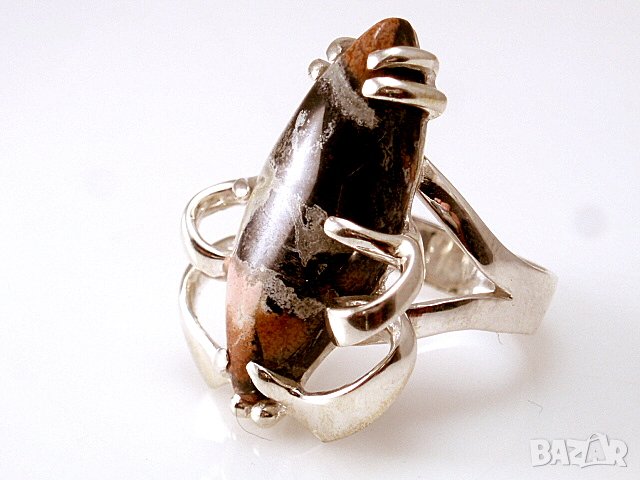 УНИКАЛЕН сребърен комплект с яспис, пръстен и медальон, снимка 2 - Колиета, медальони, синджири - 27694548