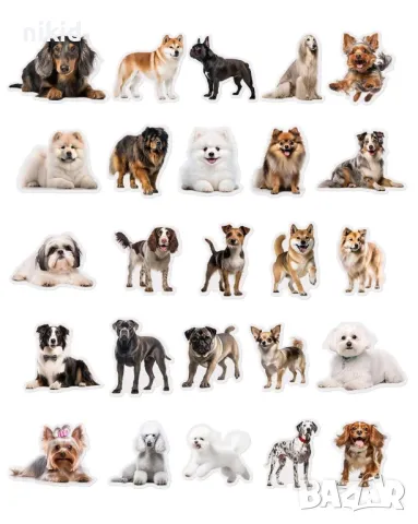 1 вид 50 бр породи куче кучета самозалепващи лепенки стикери украса картонена торта ръчна изработка, снимка 3 - Други - 47947348