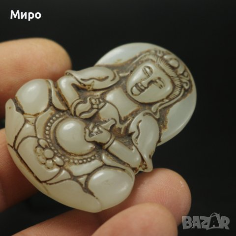 ЕСТЕСТВЕН НЕФРИТ С ИЗОБРАЖЕНИЕ НА АЗИАТСКА БОГИНЯ МЕДАЛЬОН ВИСУЛКА БУДА , снимка 5 - Антикварни и старинни предмети - 40512053