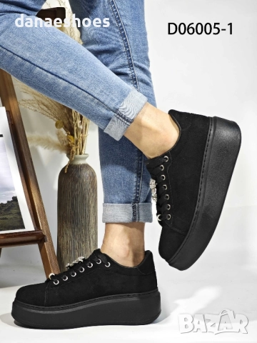 Дамски спортни обувки на платформа от велур  с аксесоар мече, снимка 2 - Дамски ежедневни обувки - 51577662