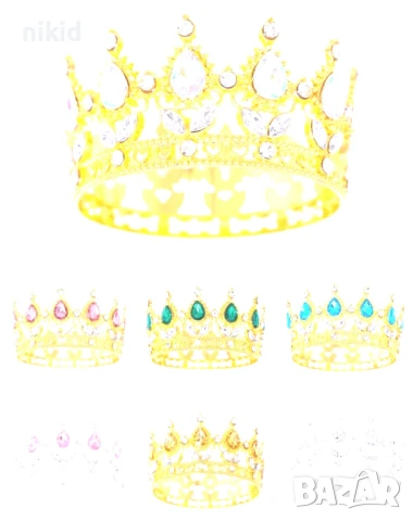 Златна сребърна корона с розови рубин камъни декор украса за торта и дамска детска принцеса парти, снимка 3 - Други - 50076120