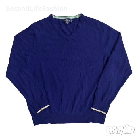 Мъжки кашмирен пуловер Vineyard Vines с V-образно деколте, син, размер L