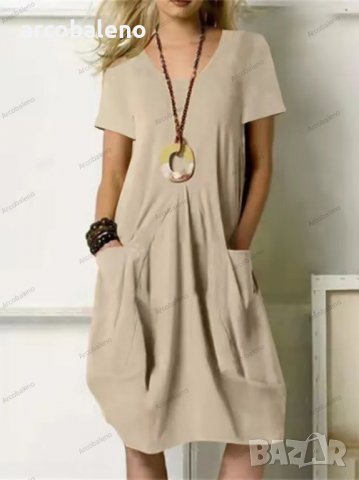 Ежедневна дамска свободна суинг рокля с джобове, 4цвята , снимка 3 - Рокли - 40027712