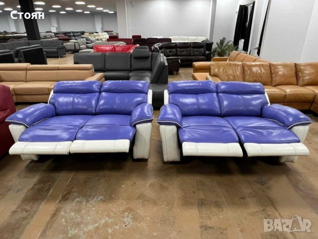Кожени дивани две двойки лилаво-бели с ел.ралаксиращ механизъм, снимка 10 - Дивани и мека мебел - 39700246