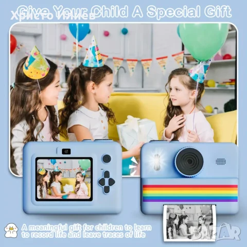 Дигитален фотоапарат детска камера за моментални снимки стил Paloroid с дисплей 32GB карта, снимка 6 - Фотоапарати - 50484999