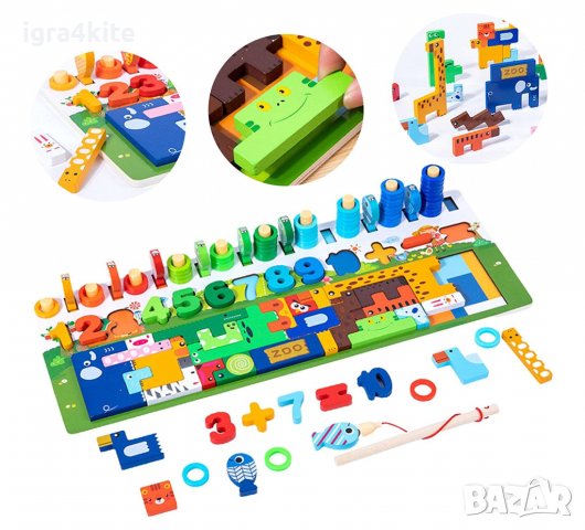 интерактивна дървена игра с магнитен риболов тетрис с животни