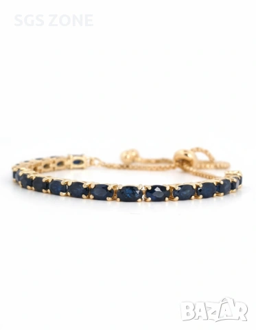 Сребърна гривна с естествени сапфири, позлатена