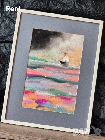 Море, картина пастел, оригинал, снимка 2 - Картини - 52025399