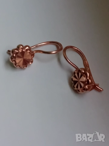 Антикварни руски златни обеци цветя, снимка 3 - Обеци - 52747357