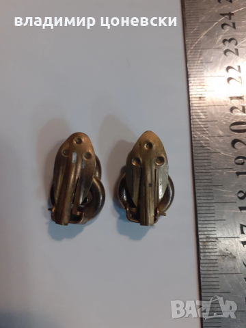 Стари антикварни месингови дамски обеци с клипс, снимка 2 - Други ценни предмети - 53607956