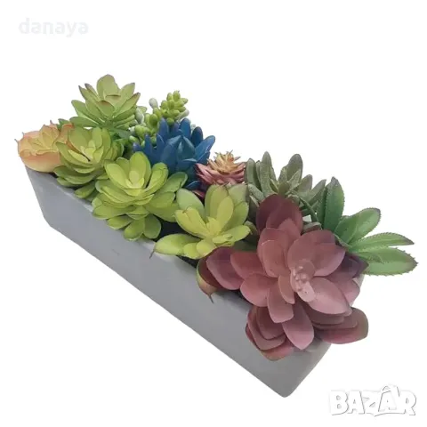 5414 Реалистична саксия с изкуствени сукулентни растения, 23 см, снимка 7 - Изкуствени цветя - 47772145