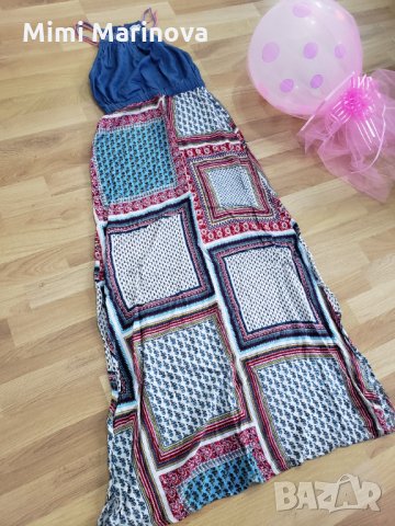 Шарена рокля с големи странични цепки, снимка 1