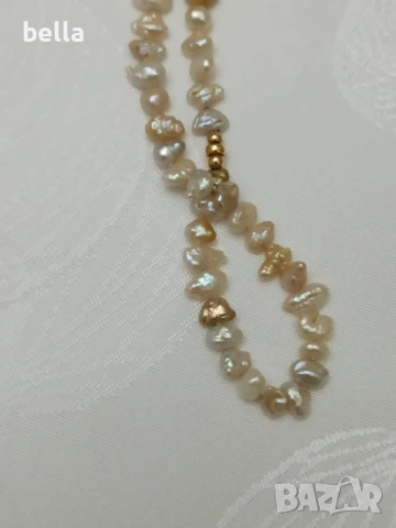 Елегантно перлено колие със перли Keshi, закопчалка сребро с позлата -магнитна,925 и 8 карата злато, снимка 3 - Антикварни и старинни предмети - 50625635