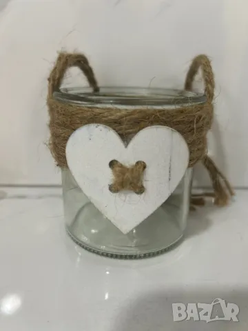 Свещник с връв и бяло  сърце  DecorCasa, снимка 2 - Декорация за дома - 48249243