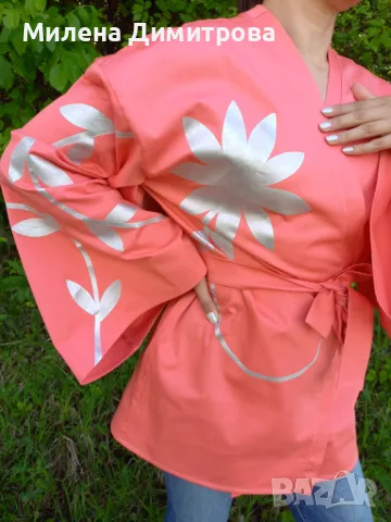 Ръчно рисувано сатенирано кимоно , снимка 2 - Сака - 48960098