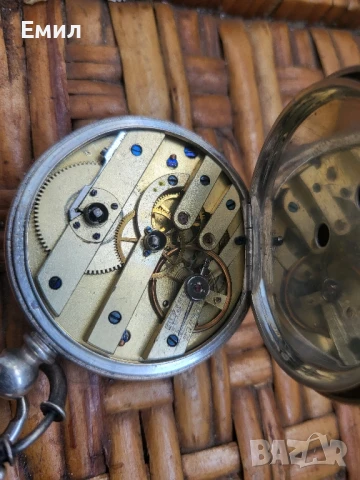 Сребърен джобен часовник със сребърен кюстек , снимка 5 - Колекции - 50827695