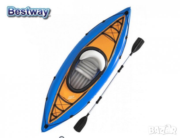  Едноместен надуваем  каяк "Hydro-Force" 275 x 81 cm с гребла и помпа в комплекта 65115, снимка 3 - Водни спортове - 33413129