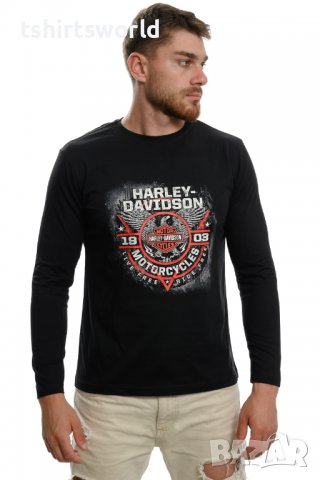 Нова мъжка блуза с дълъг ръкав и дигитален печат Harley Davidson мотор, снимка 8 - Блузи - 37700549