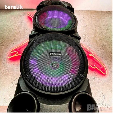 % Нова ZQS 8210 2х8 120W 6500mah 2 микрофона ПРЕНОСИМА КАРАОКЕ КОЛОНА От вносител 12 месеца гаранци, снимка 16 - Тонколони - 53165296