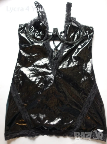L/XL къса еротична рокля от еко кожа и дантела, снимка 3 - Рокли - 53375891