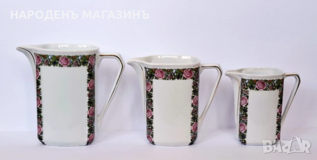 1931 г. Beyer & Bock - Нимски порцелан Комплект две кани кана латиера сервиз цветя, снимка 2 - Други ценни предмети - 53357945