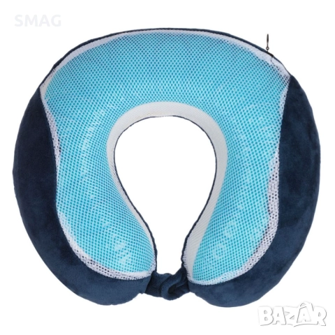 Анатомична възглавница за пътуване с мемори пяна и гел, синя_1219167