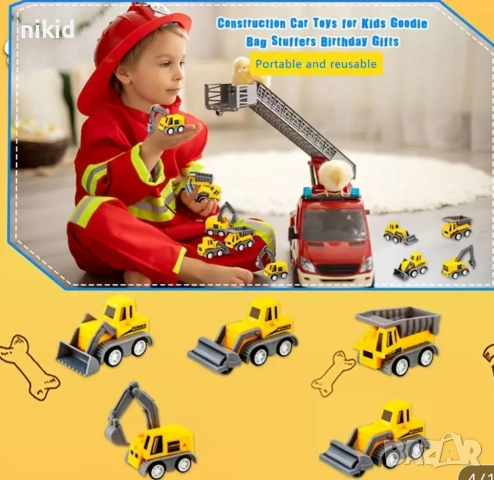 5 бр Багери багер кран строителни машини подвижни гуми пластмасови PVC фигурки за игра декор торт, снимка 3 - Фигурки - 52716331