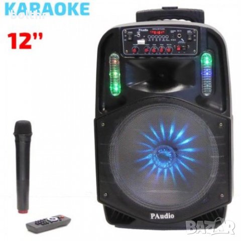 Караоке Тонколона Paudio PA-121, 12 инча, Безжичен Микрофон, акумулаторна батерия, Bluetooth, FM, US