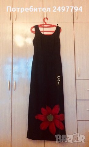  Дълга черна рокля с червено цвете, снимка 7 - Рокли - 27587512